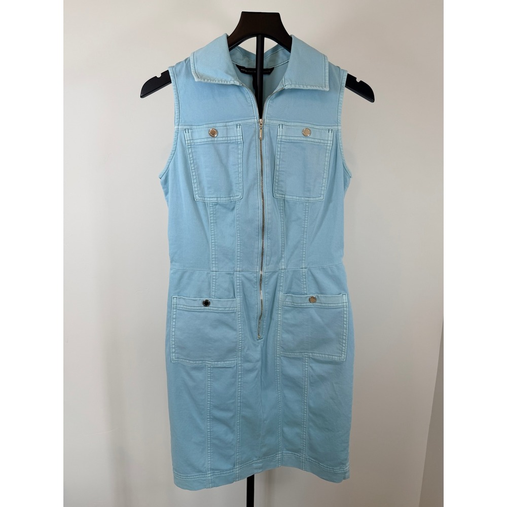 White House Black Market Blue Denim Sleeveless Zip Front Utility Dress 6